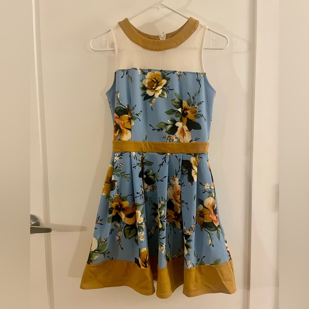 Floral Sleeveless Mini Dress in Blue and Yellow